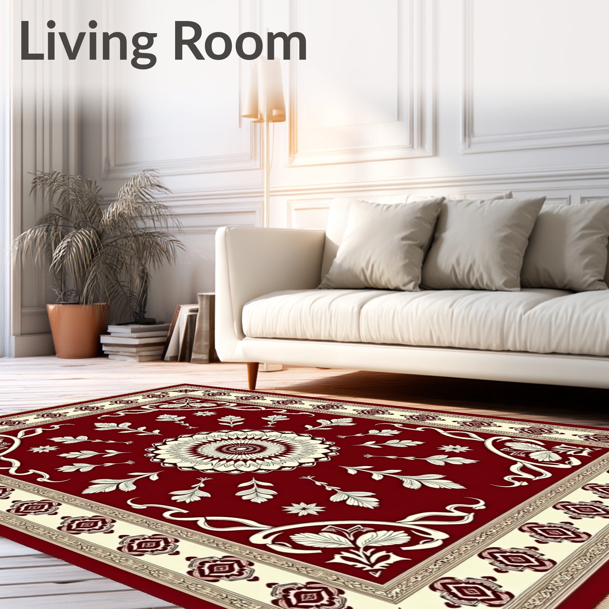 Rich Red Cream Floral Medallion Rug