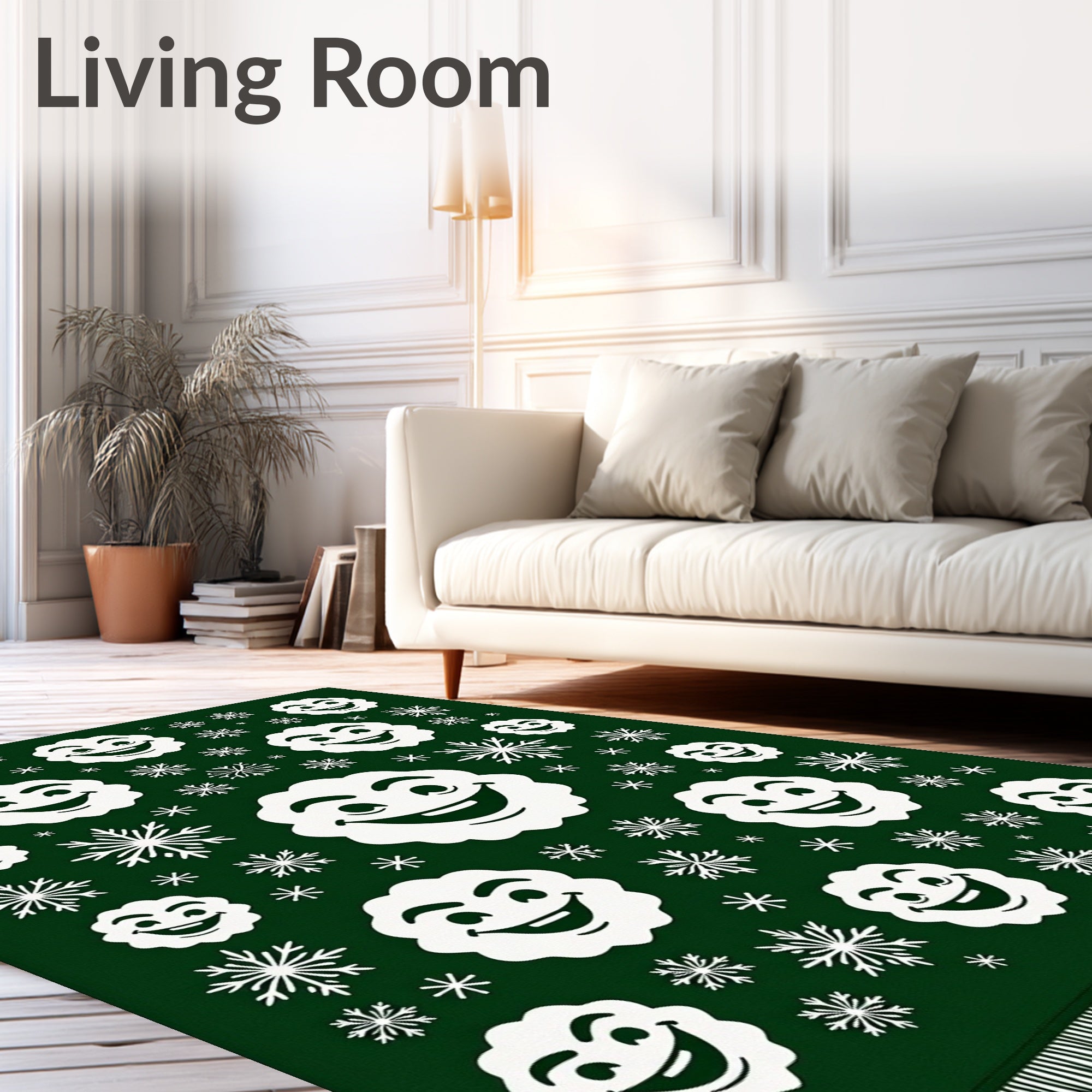 Green Snowflakes And Happy Face Collage Rug