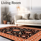 Black Orange Medallion Floral Swirl Rug