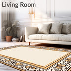 Ornate Ivory Floral Vine Border Rug