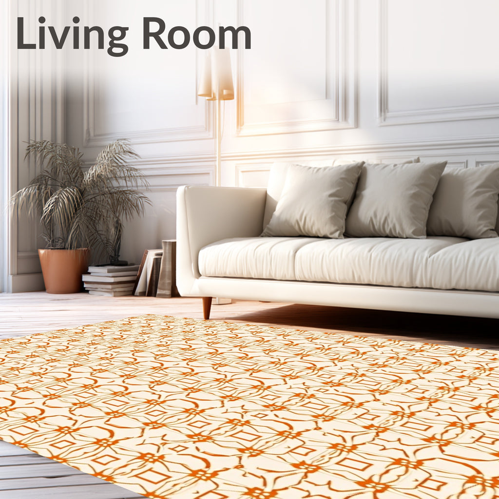 Orange Scrollwork Blossom Geometric Rug