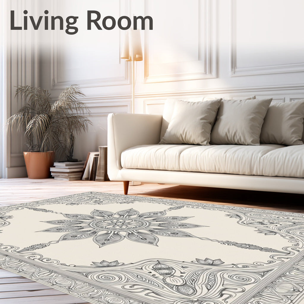 Light Gray Ornate Floral Mandala Rug