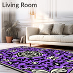 Purple Black White Floral Medallion Rug
