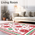 Red Green Snowflake Tree Medallion Border Rug