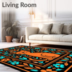 Whimsical Orange Cat Floral Border Rug