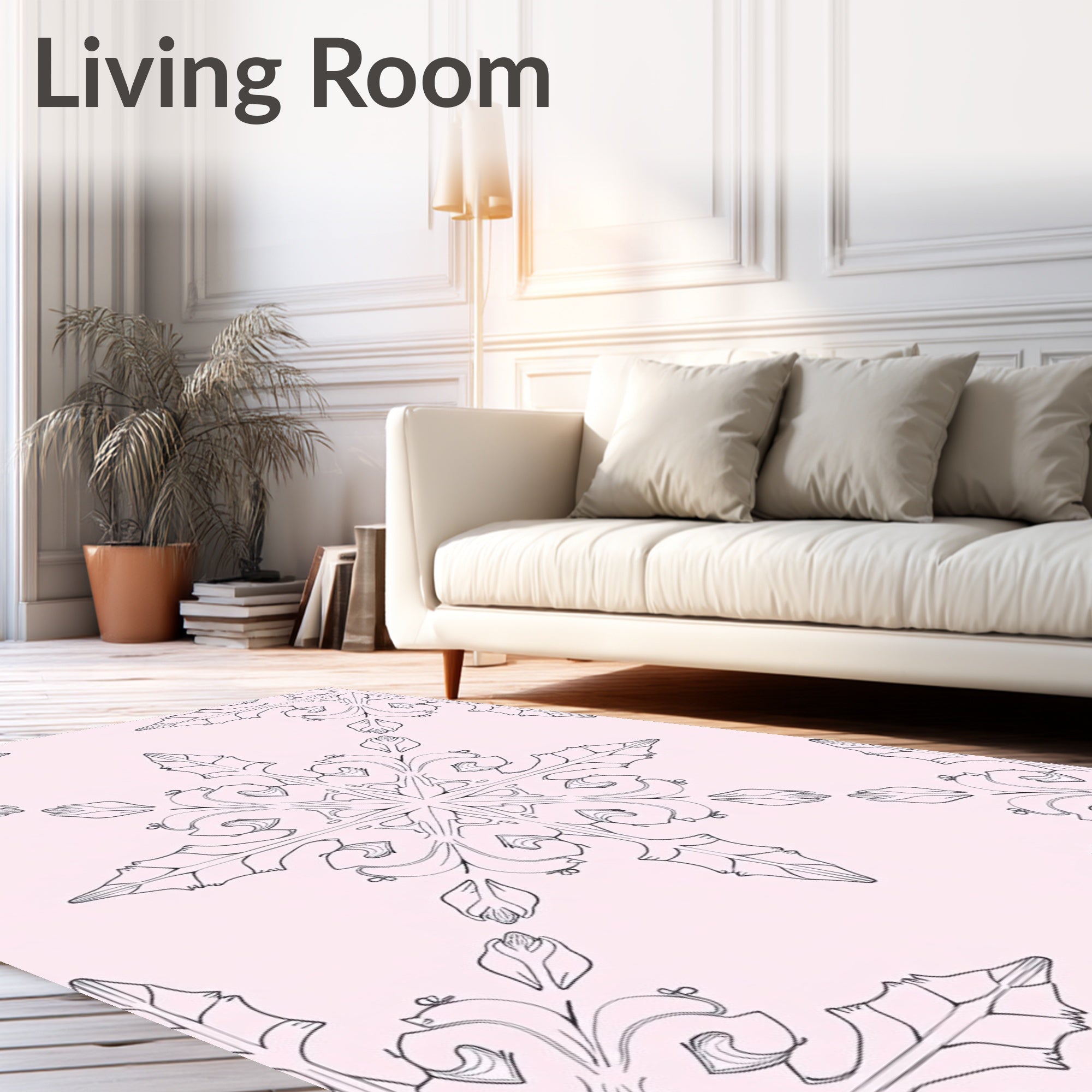 Pale Pink Floral Snowflake Filigree Rug