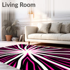 Vibrant Pink Black Sunburst Rays Rug