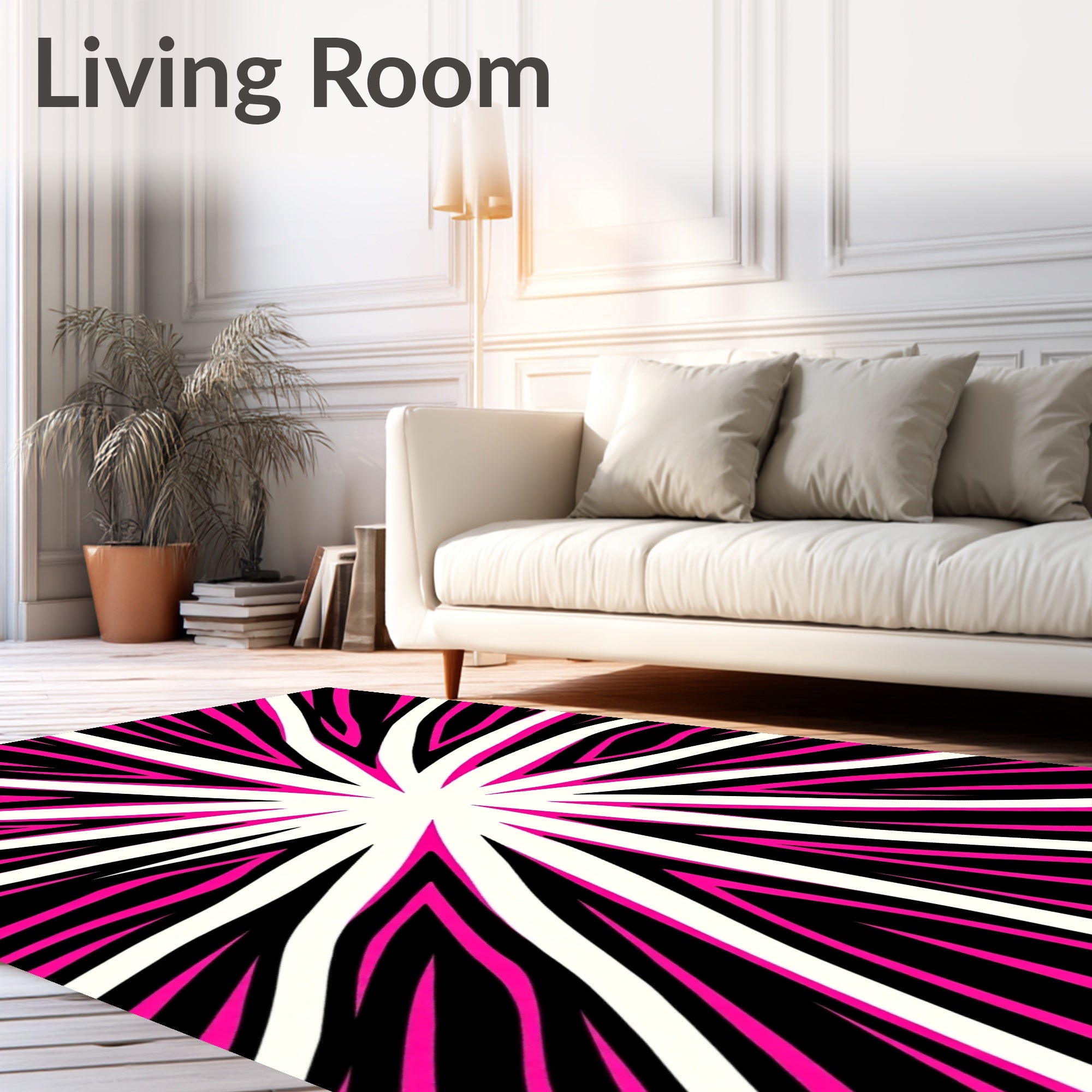 Vibrant Pink Black Sunburst Rays Rug