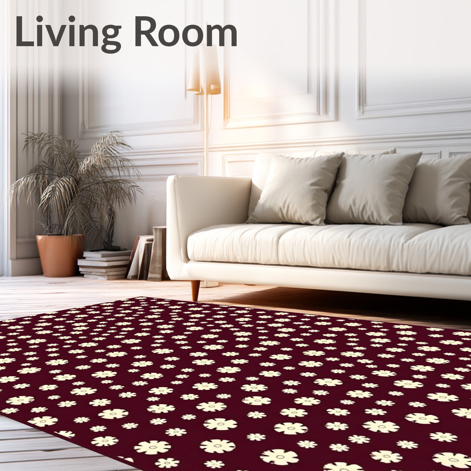 Burgundy Floral Scatter Rug