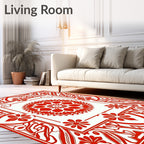 Bright Red Floral Medallion Frame Rug