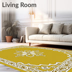 Golden Ochre Ornate Floral Border Rug