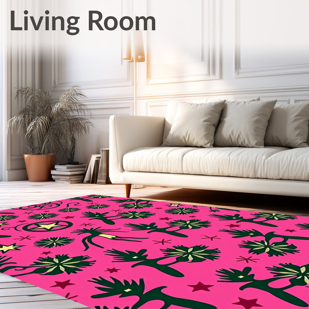 Hot Pink Folk Inspired Starburst Floral Rug