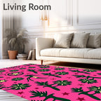 Hot Pink Folk Inspired Starburst Floral Rug