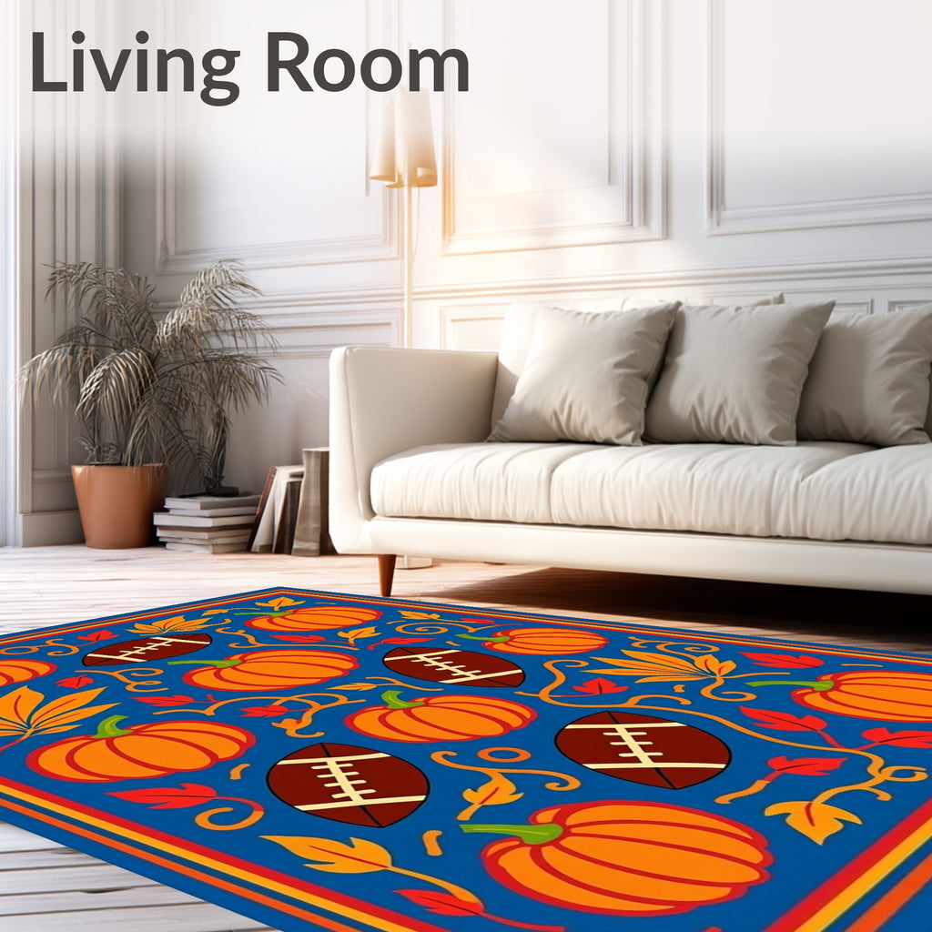 Orange Pumpkins Brown Football Leaves Rug