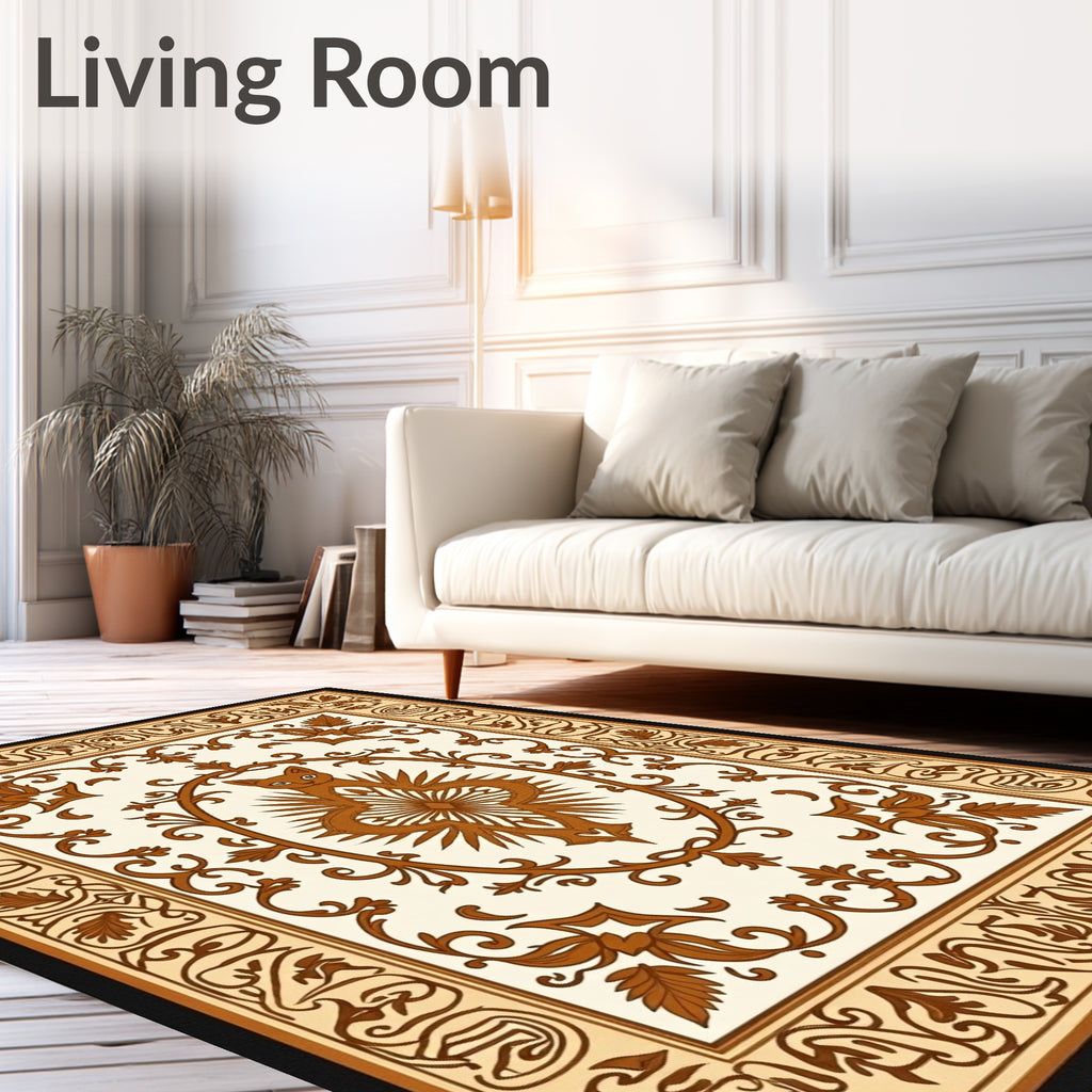 Earthy Brown Feline Medallion Floral Rug