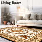 Earthy Brown Feline Medallion Floral Rug
