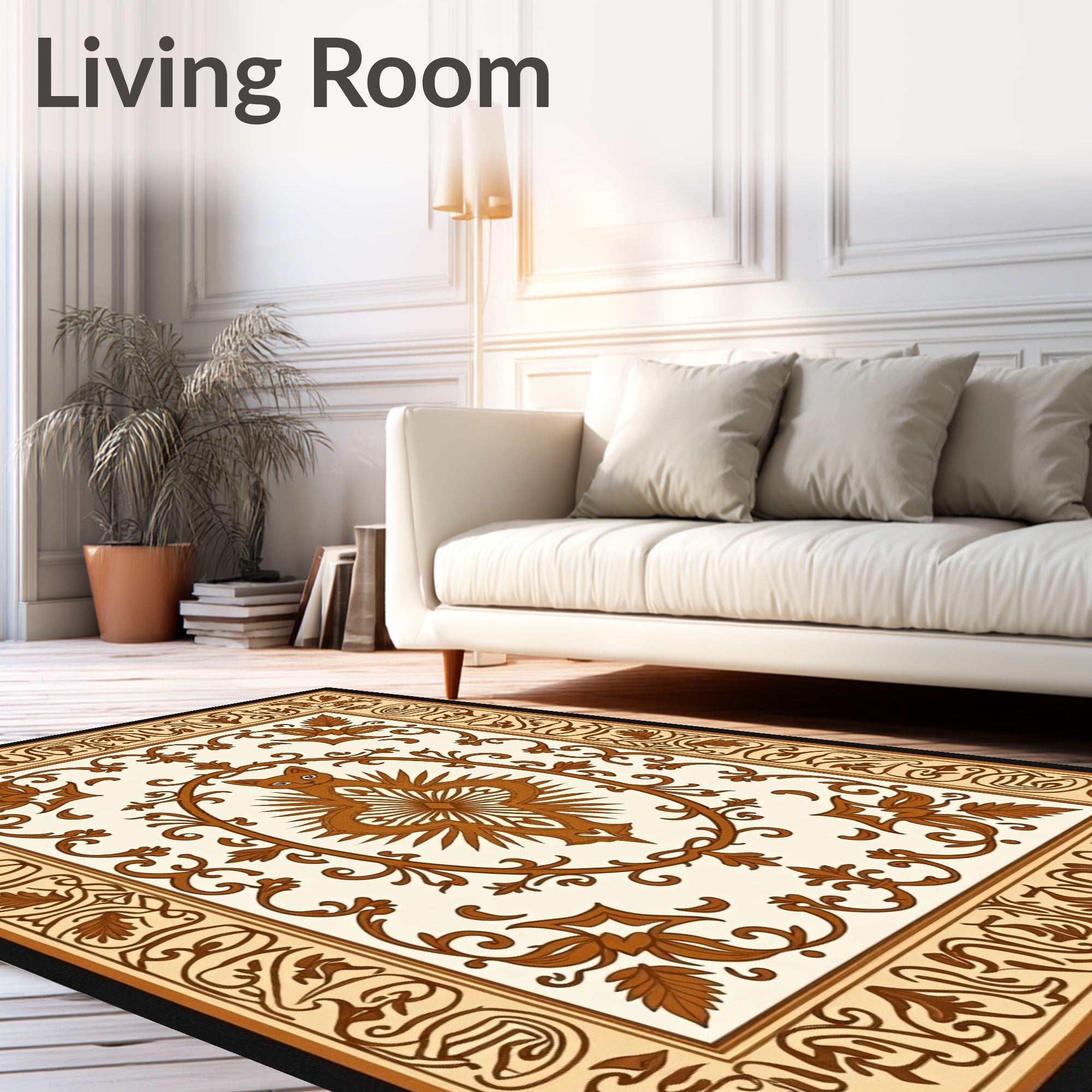 Earthy Brown Feline Medallion Floral Rug