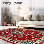 Ornate Red Floral Medallion Border Rug