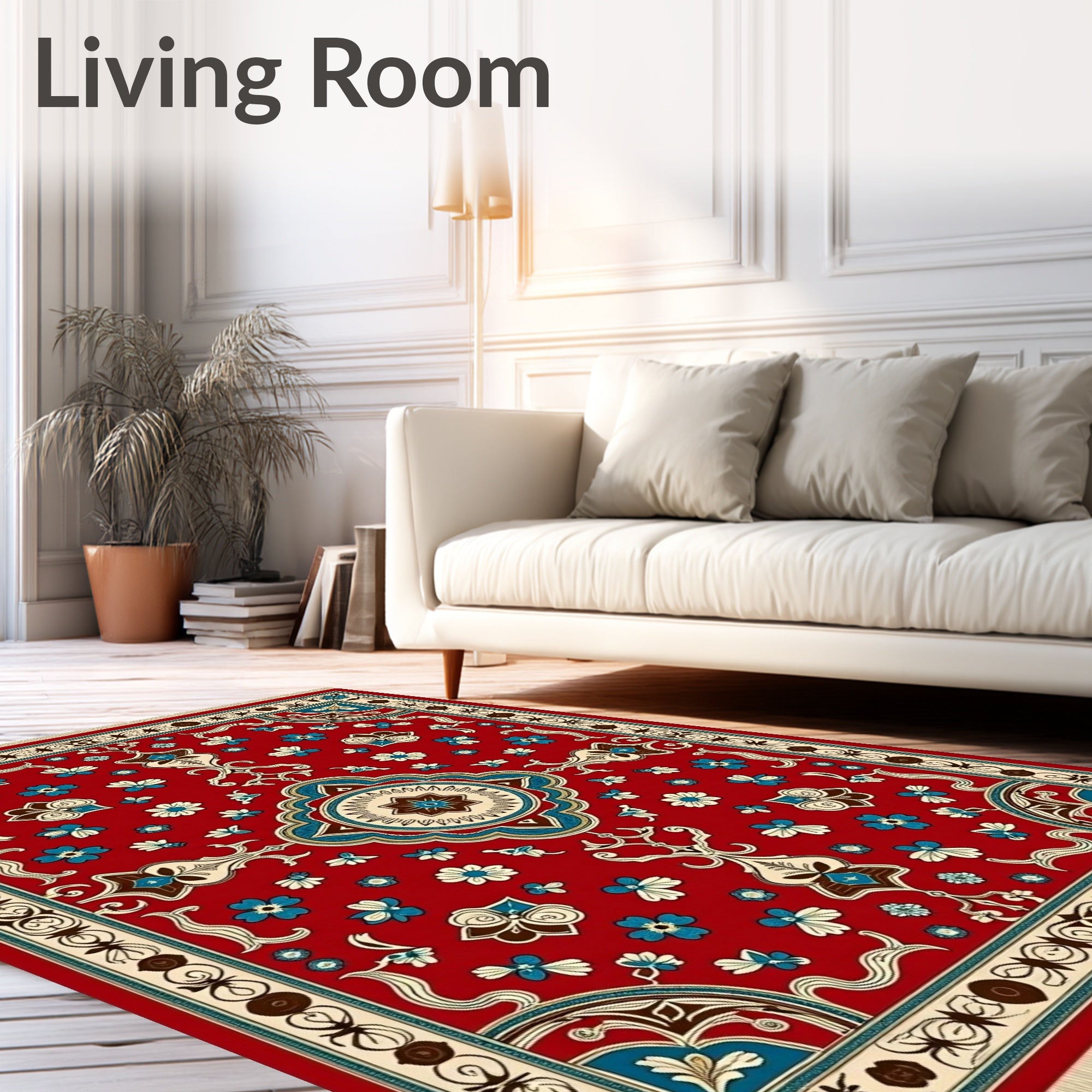 Ornate Red Floral Medallion Border Rug