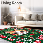 Festive Orange Cat Green Red Border Rug
