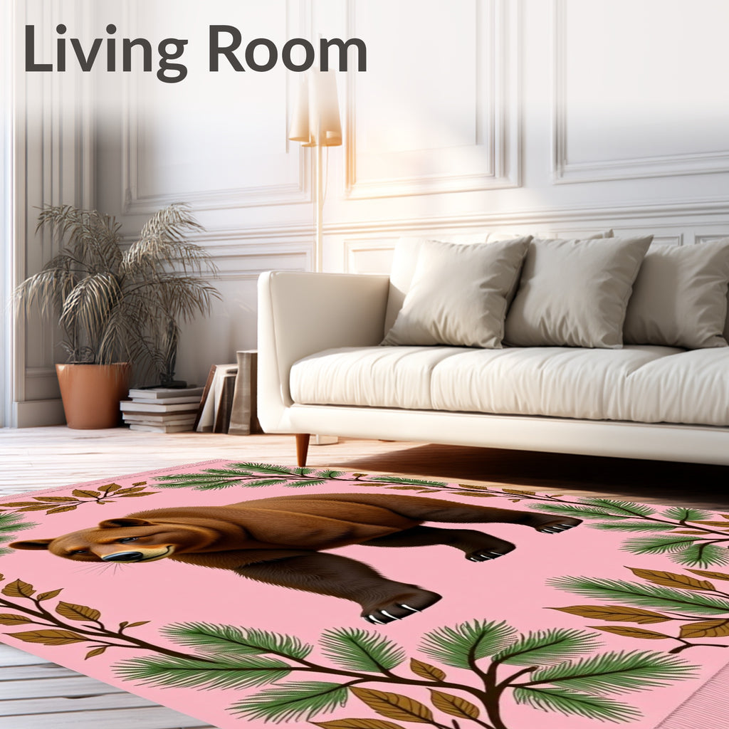 Brown Bear Forest Pink Rug