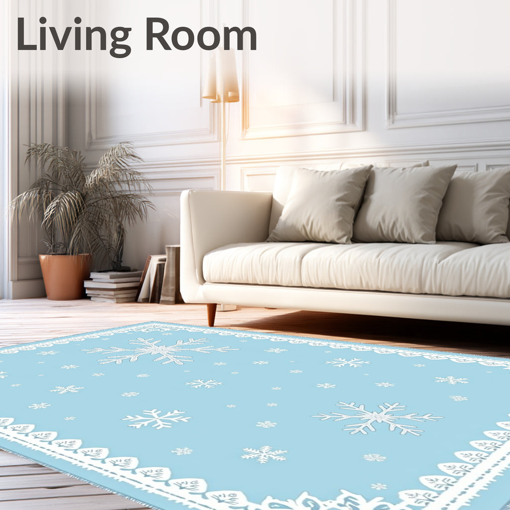 Winter Sky Snowflake Border Rug