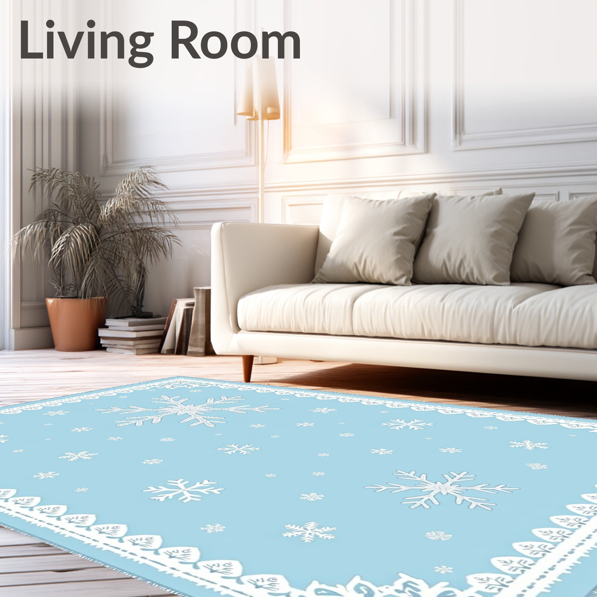 Winter Sky Snowflake Border Rug