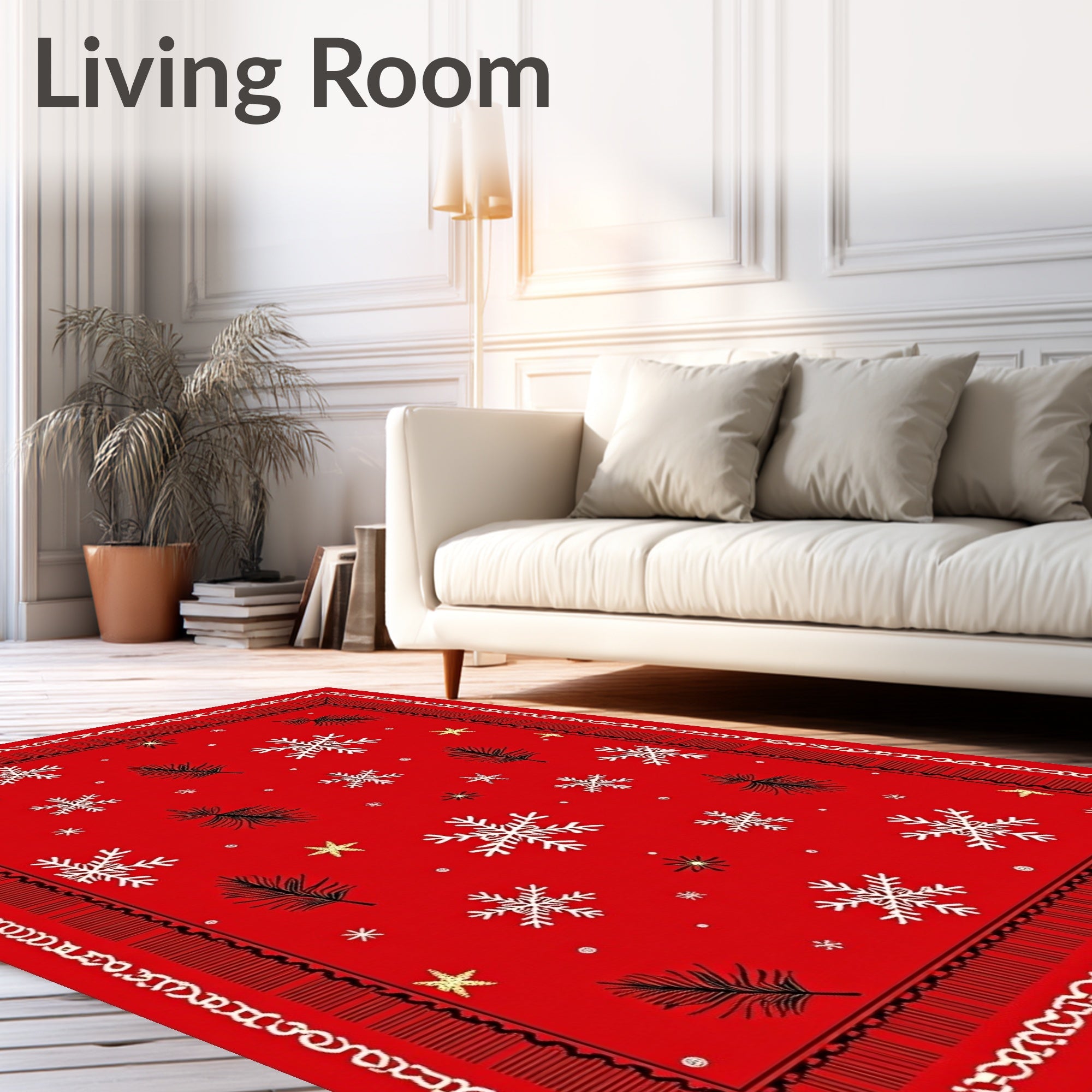 Crimson Snowflake Pinecone Winter Rug