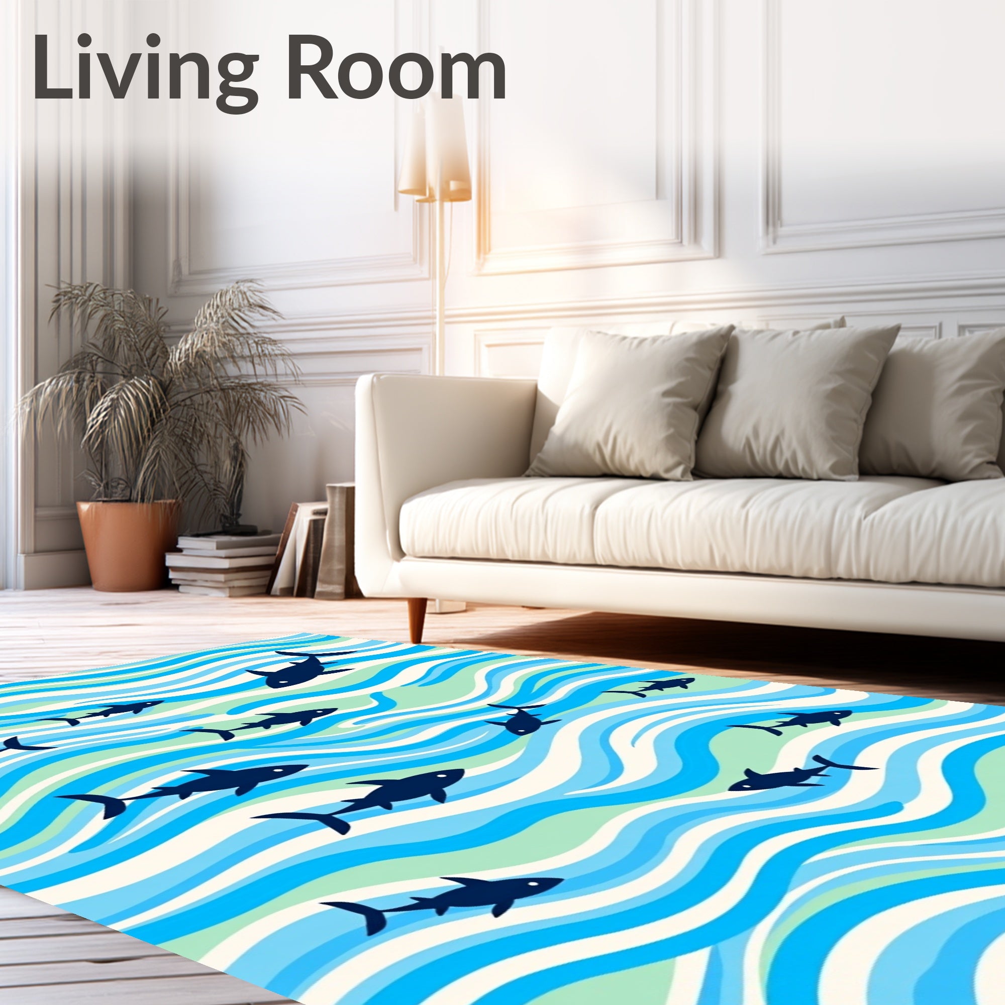 Deep Sea Shark School Waves Rug