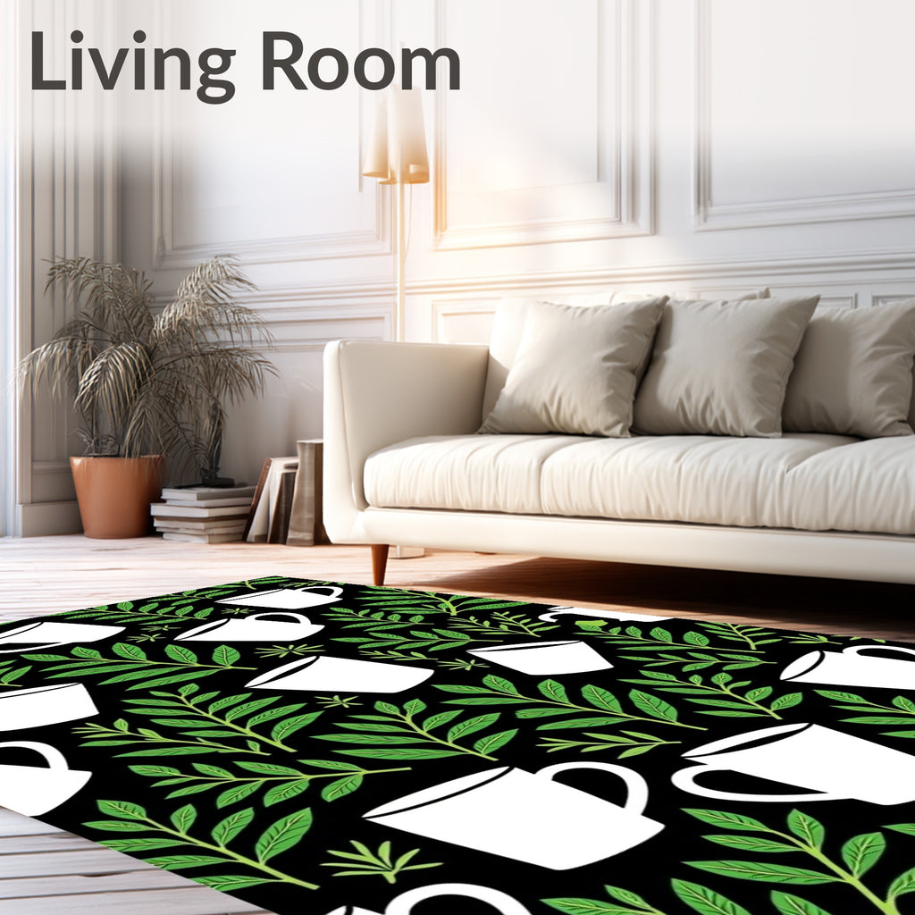 White Mugs Green Foliage Repeating Rug