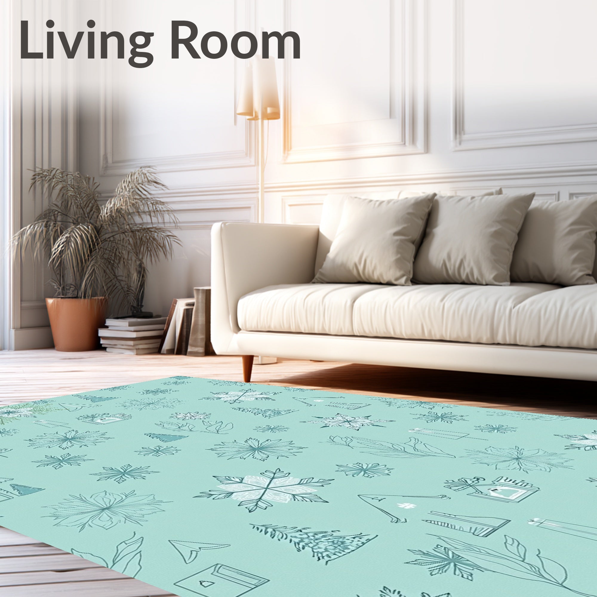 Mint Green Snowflake Winter Scene Rug