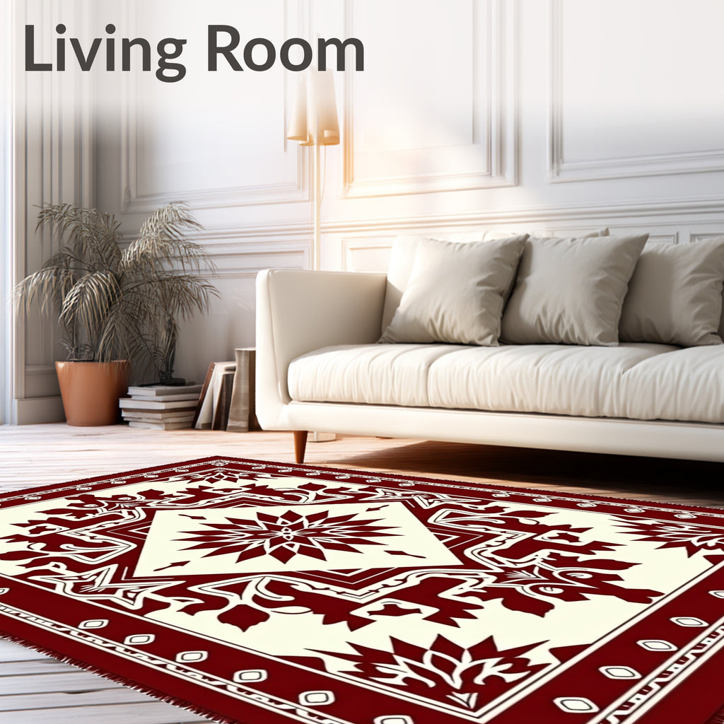 Crimson Ivory Geometric Starburst Medallion Rug