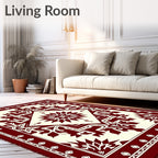 Crimson Ivory Geometric Starburst Medallion Rug