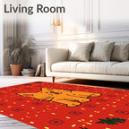 Cute Orange Cat Red Floral Dots Rug
