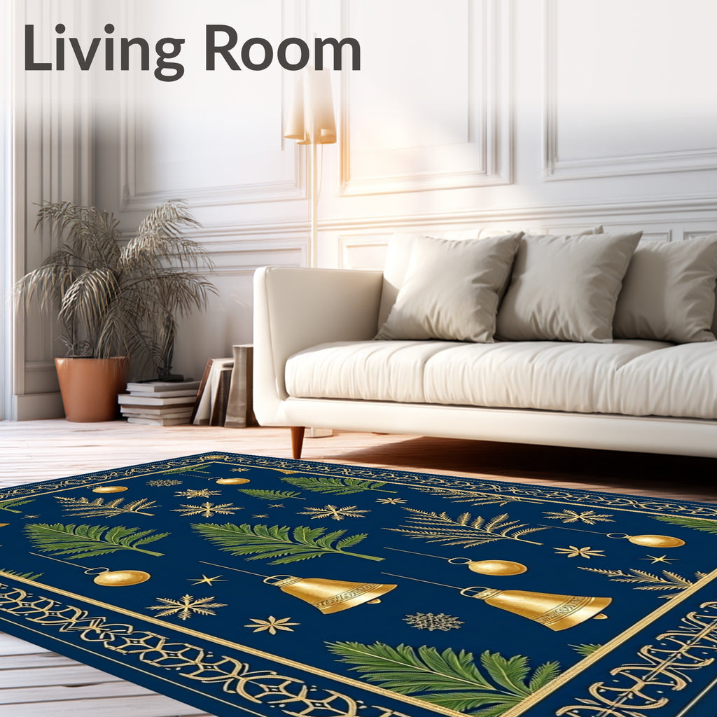 Elegant Gold And Navy Christmas Elements Rug
