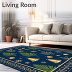 Elegant Gold And Navy Christmas Elements Rug