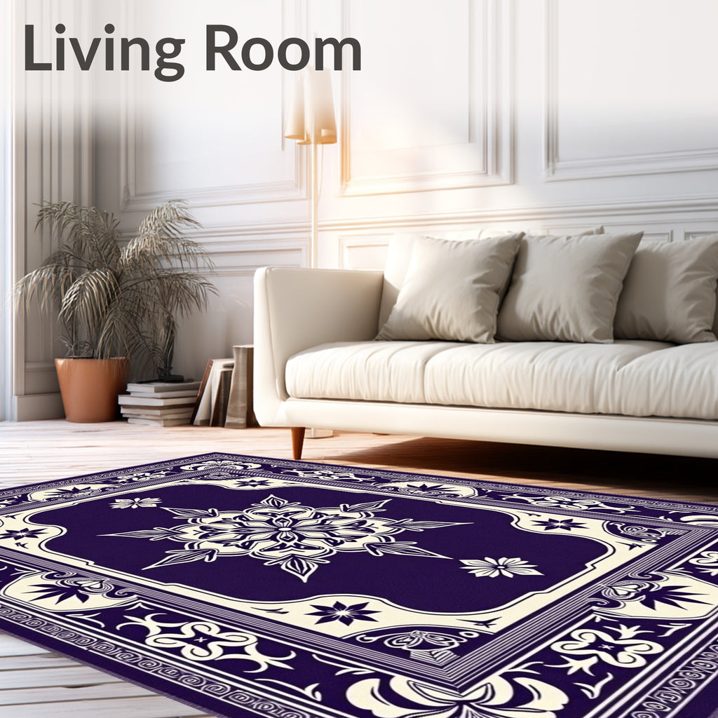 Deep Plum Floral Medallion Border Rug