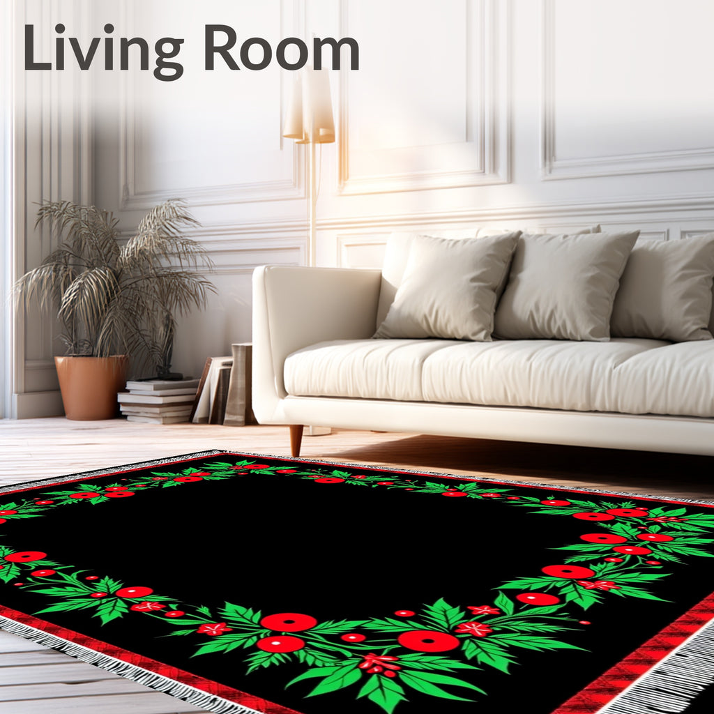 Black Berry Garland Square Rug