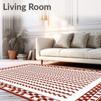 Crimson Red Geometric Stripe Border Rug