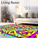Retro Yellow Pink Teal Abstract Swirls Rug