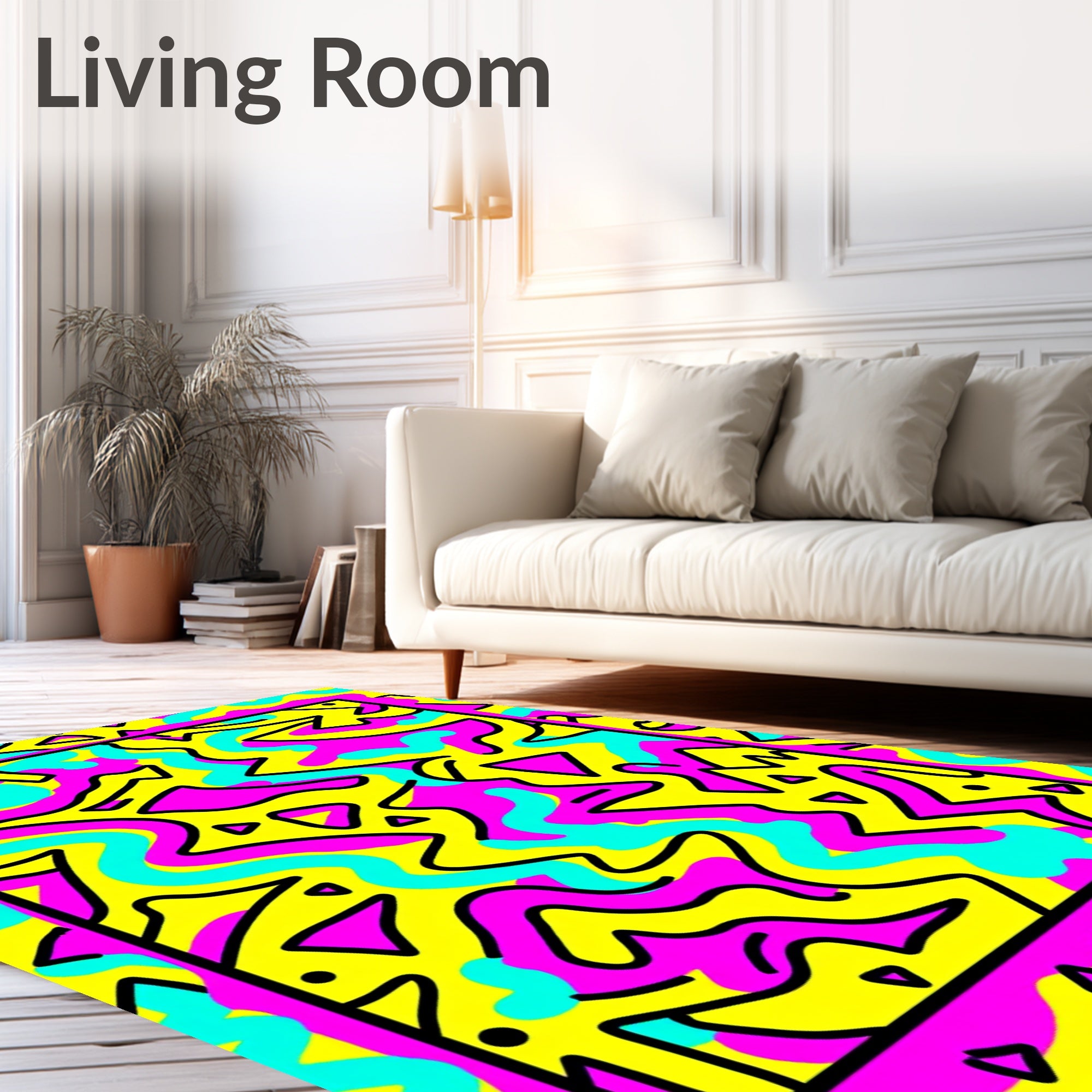 Retro Yellow Pink Teal Abstract Swirls Rug
