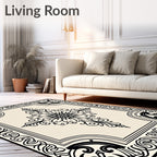 Vintage Cream Black Floral Medallion Art Rug