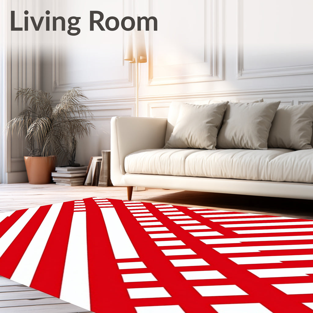 Bold Red White Diagonal Crossing Lines Rug
