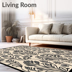 Elegant Black Floral Symmetry Arrangement Rug