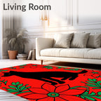 Black Cat Red Floral Garden Rug
