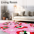 Pink Retro Snowman Snowflake Collection Rug