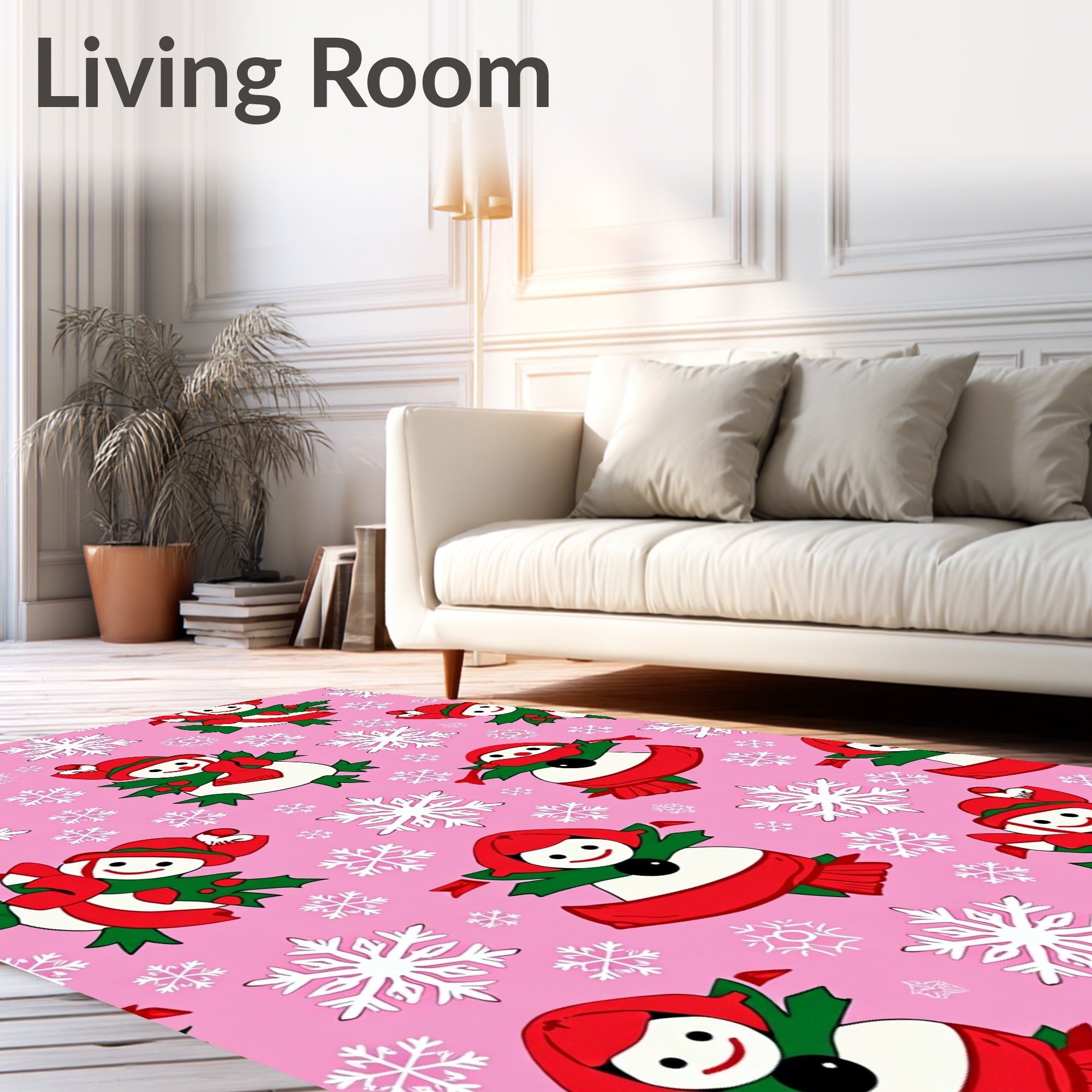 Pink Retro Snowman Snowflake Collection Rug