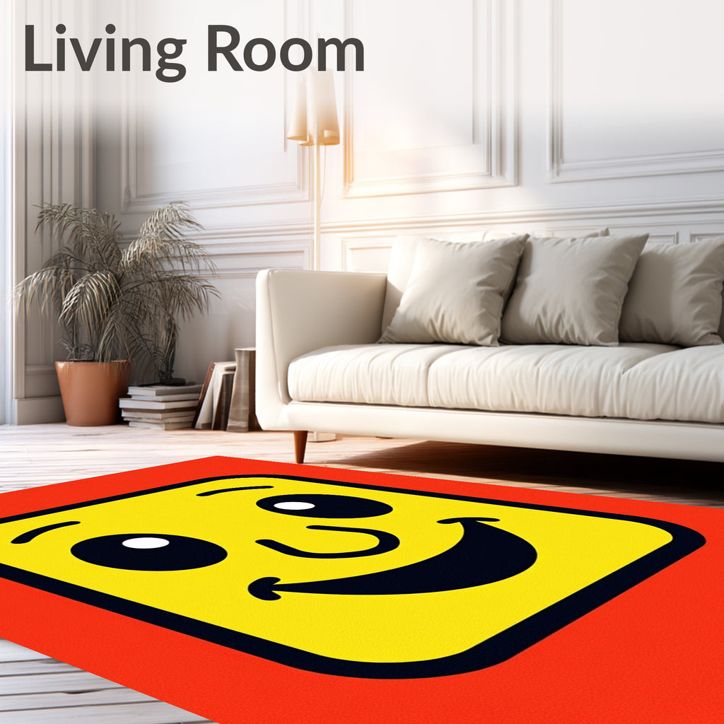 Happy Yellow Face Smiley Face Rug