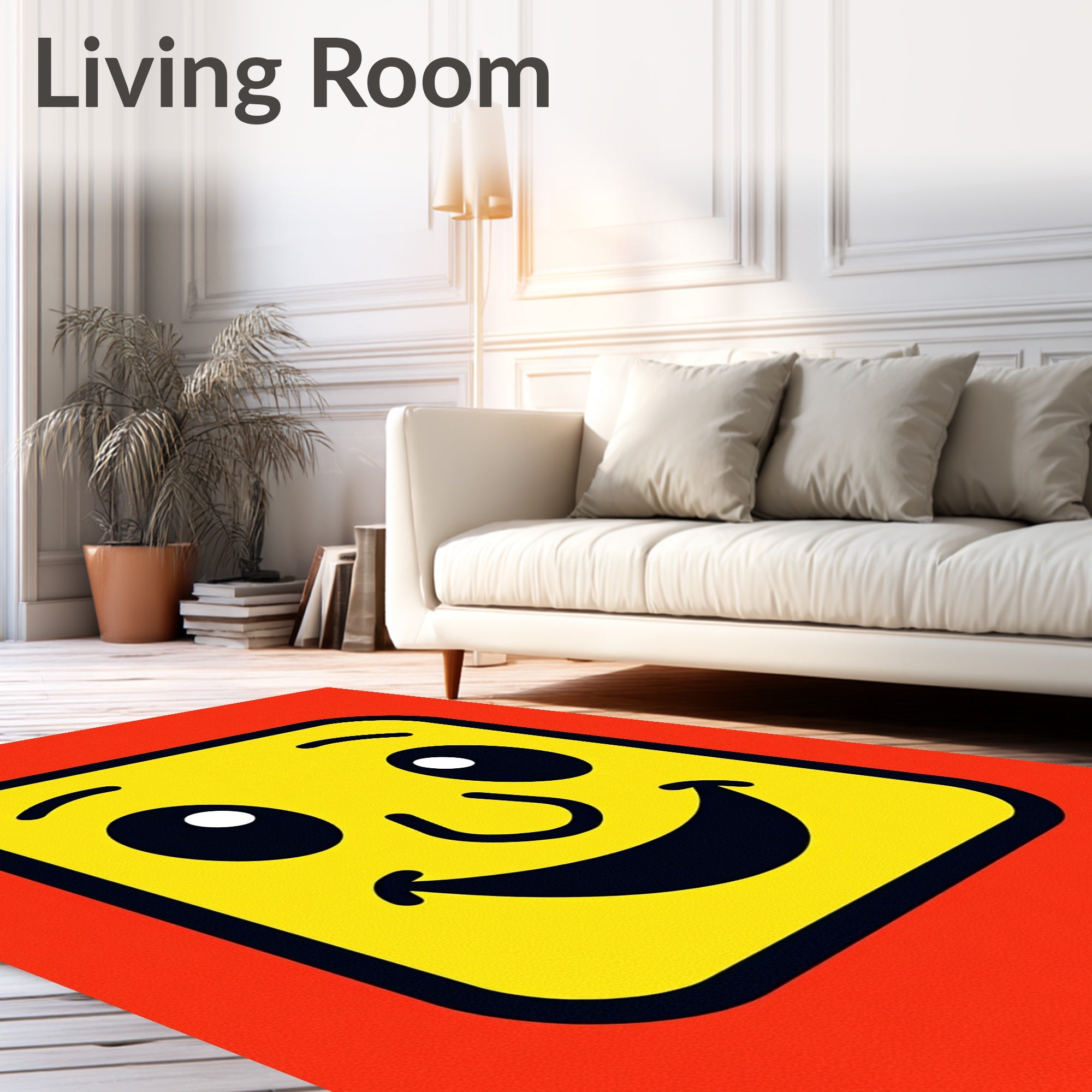 Happy Yellow Face Smiley Face Rug