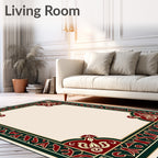 Crimson Green Gold Floral Border Rug